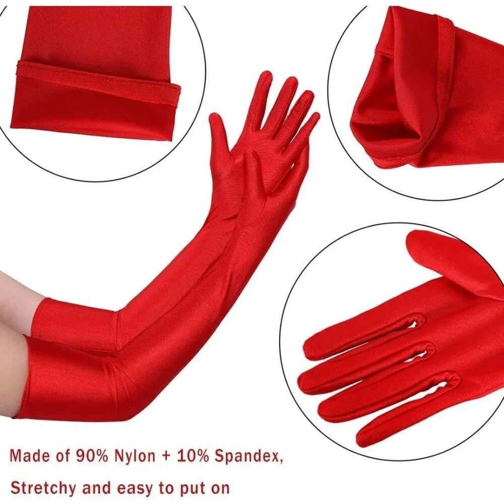 Women's Satin Dark Red Long Gloves Costumes Elbow Length Evening Party Prom